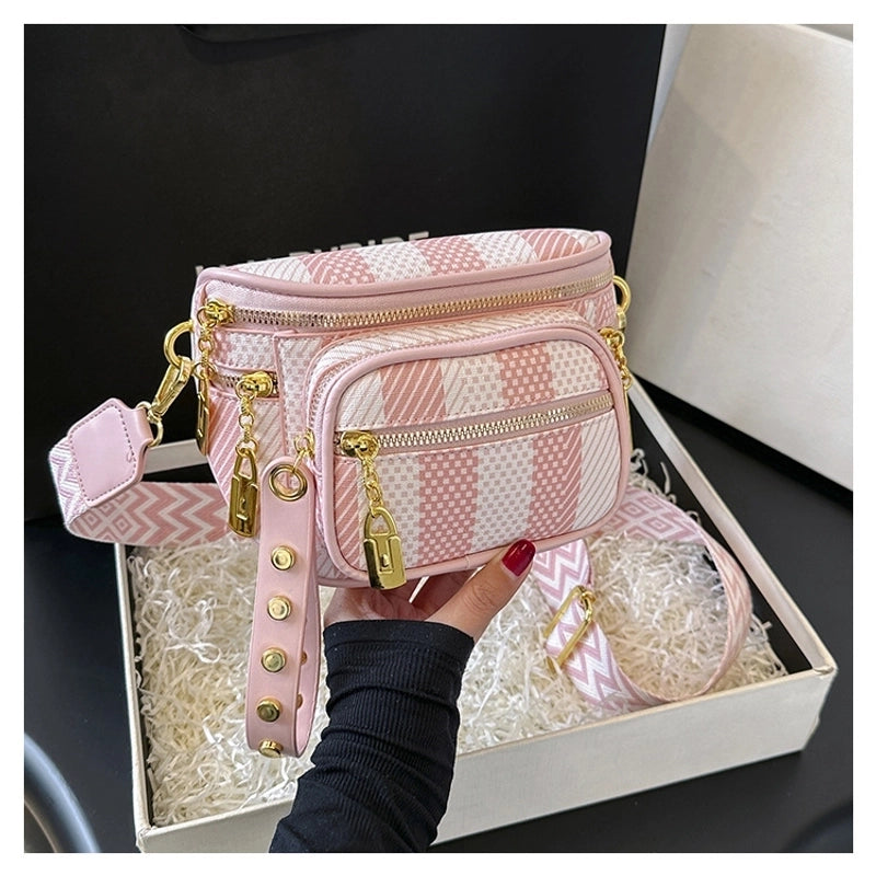 Women's Pu Leather Color Block Vintage Style Square Zipper Shoulder Bag