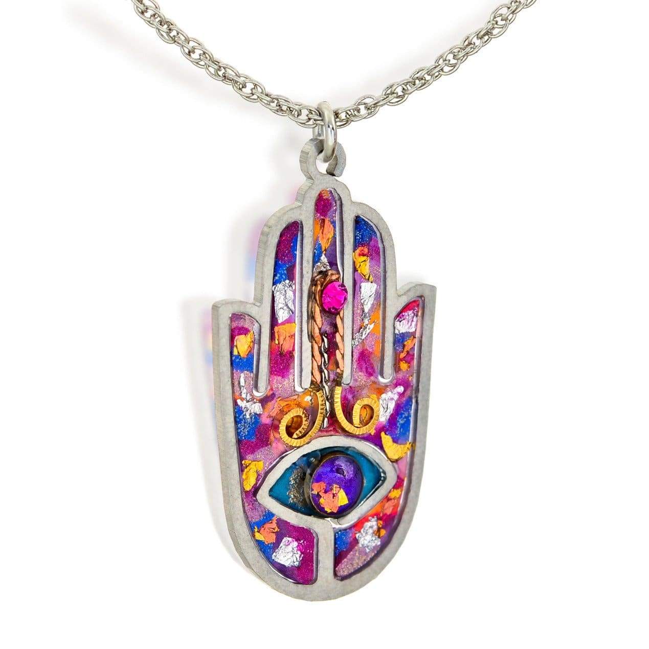 Seeka Handpainted Colorful Hamsa Necklace - Choice of Color