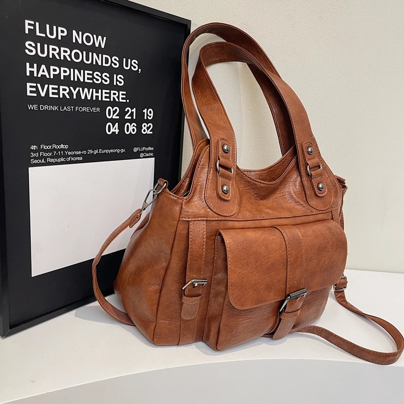 Women's Pu Leather Solid Color Basic Classic Style Streetwear Square Zipper Shoulder Bag