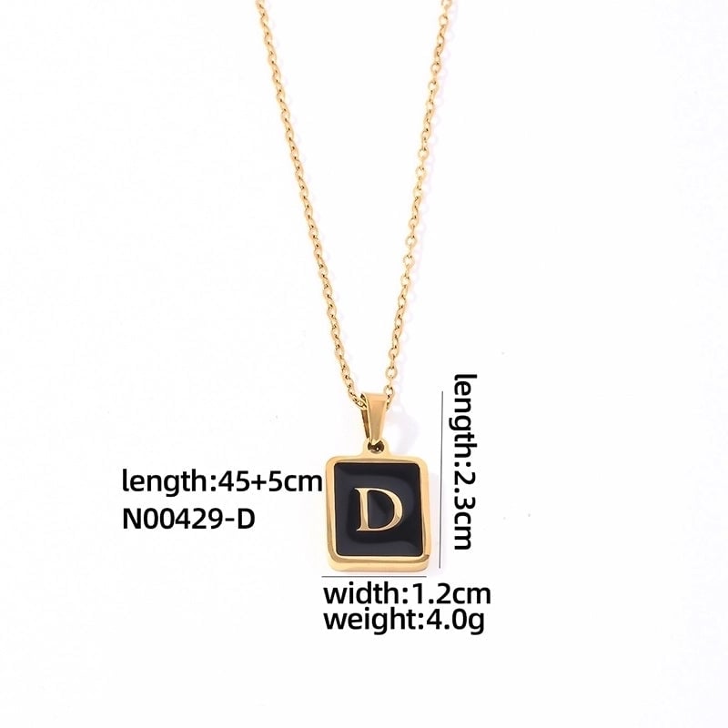 304 Stainless Steel K Gold Plated Minimalist Plating Inlay Letter Rectangle Shell Pendant Necklace
