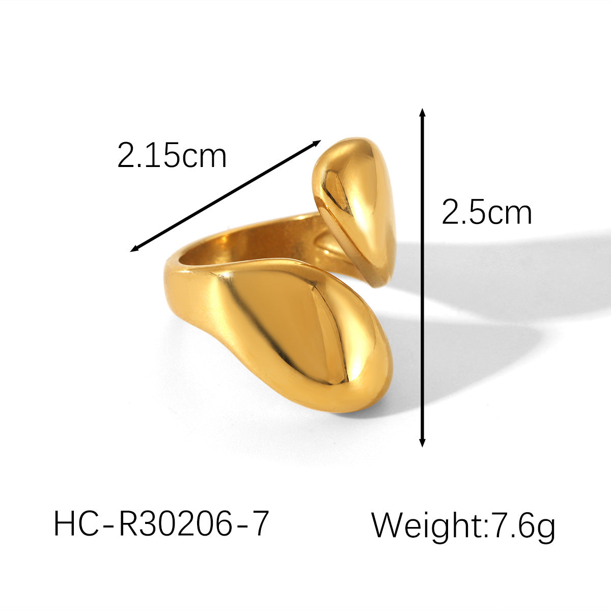 Customized 18K Gold-Plated Stainless Steel Smooth Asymmetrical Open Ring For Women