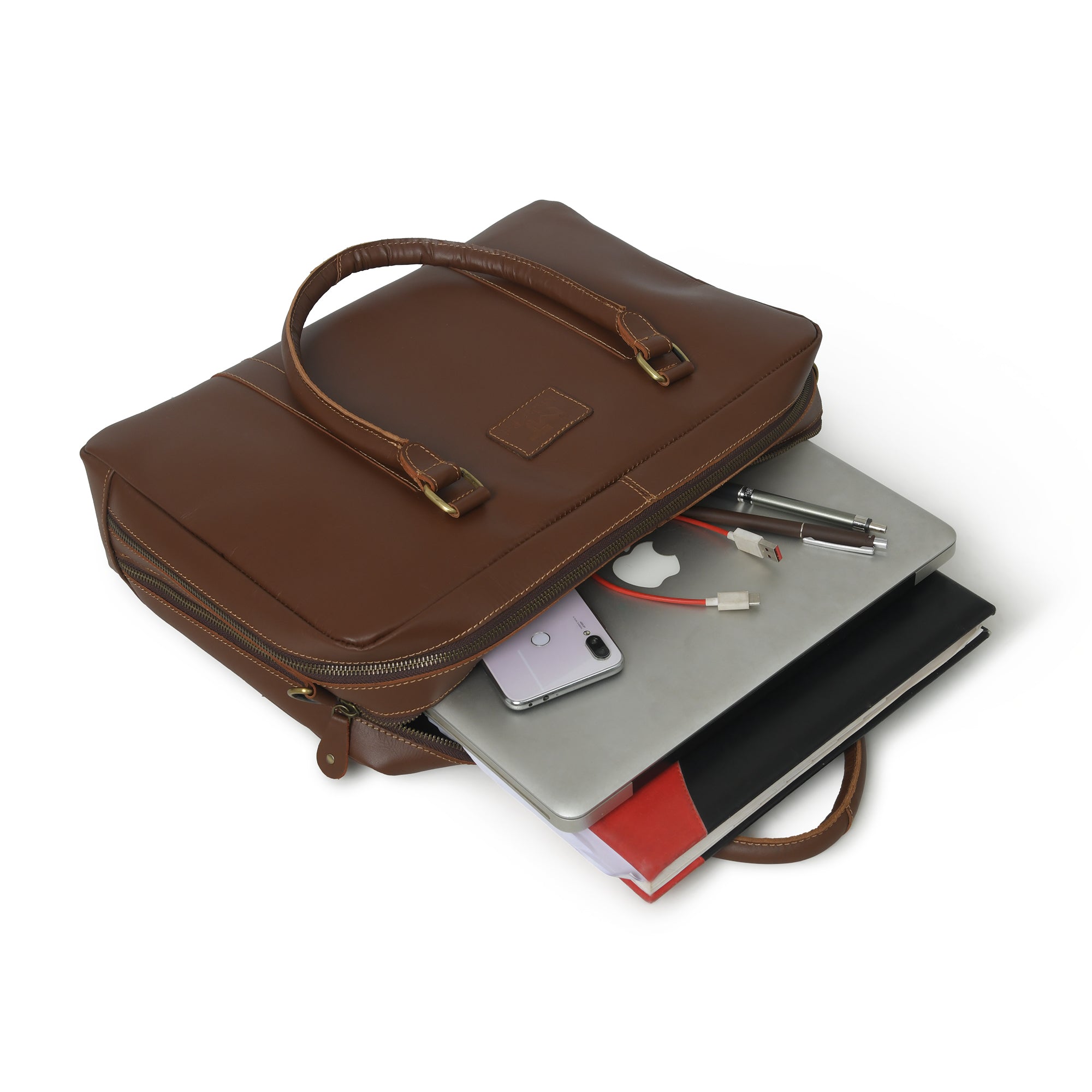 Brown Buffalo Leather Laptop Office Briefcase