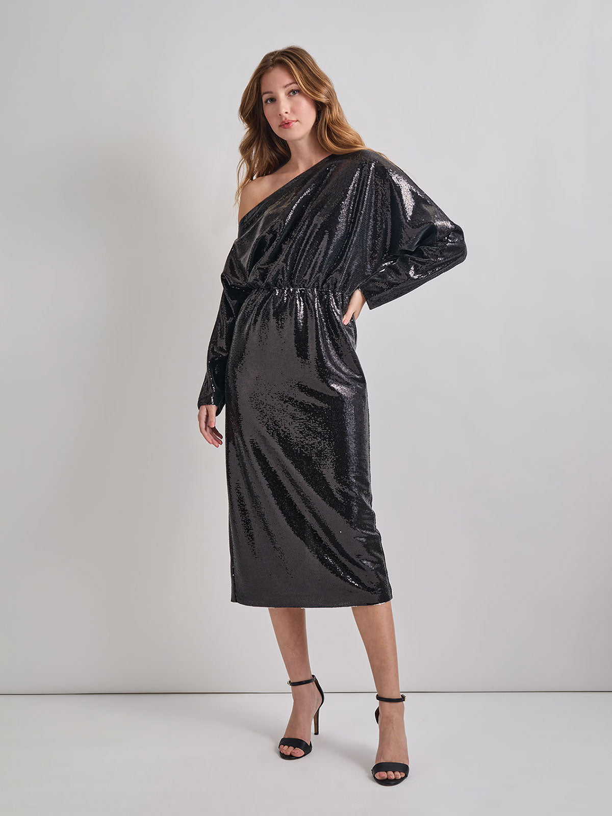 Modern Fit Sequin Novelty Woven Blouson Midi Dress