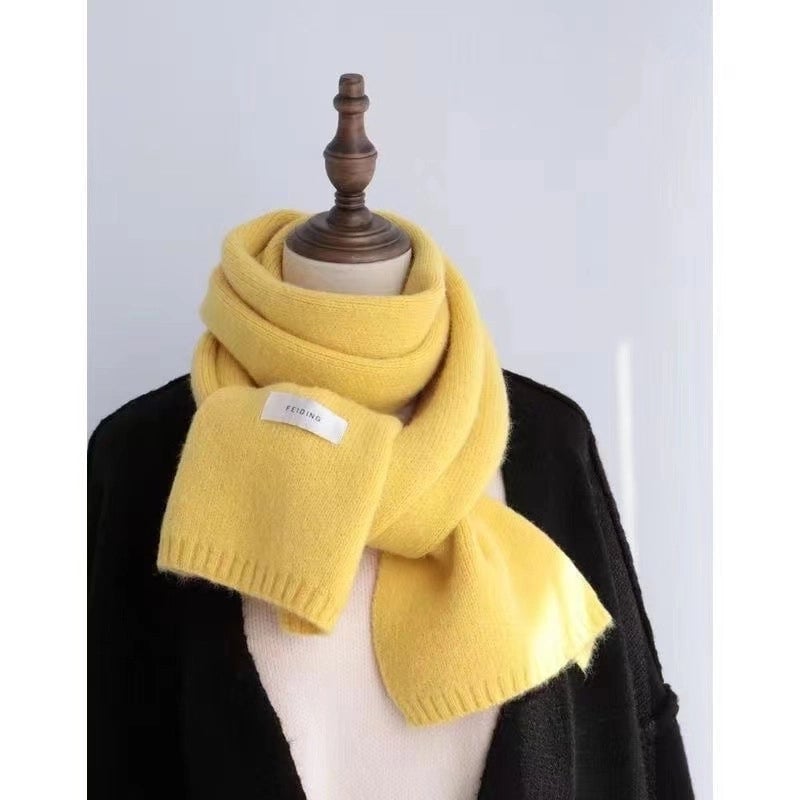 Warm Solid Color Scarf Women's Autumn And Winter Solid Color Patch Fashionable Student's New Knitted Small Scarf