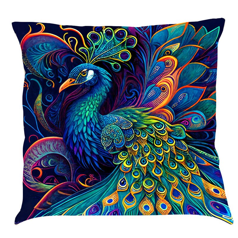 Cushion Cover with Vintage Peacock Oil Painting