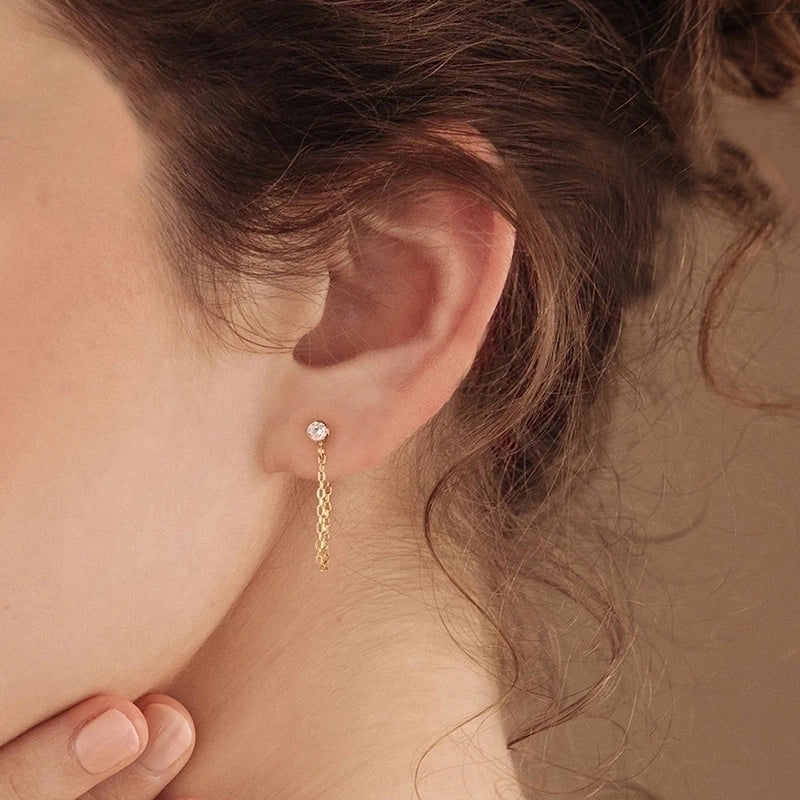 1 Pair Minimalist Geometric Inlay Stainless Steel Rhinestones 14K Gold Plated Rose Gold Plated Drop Earrings