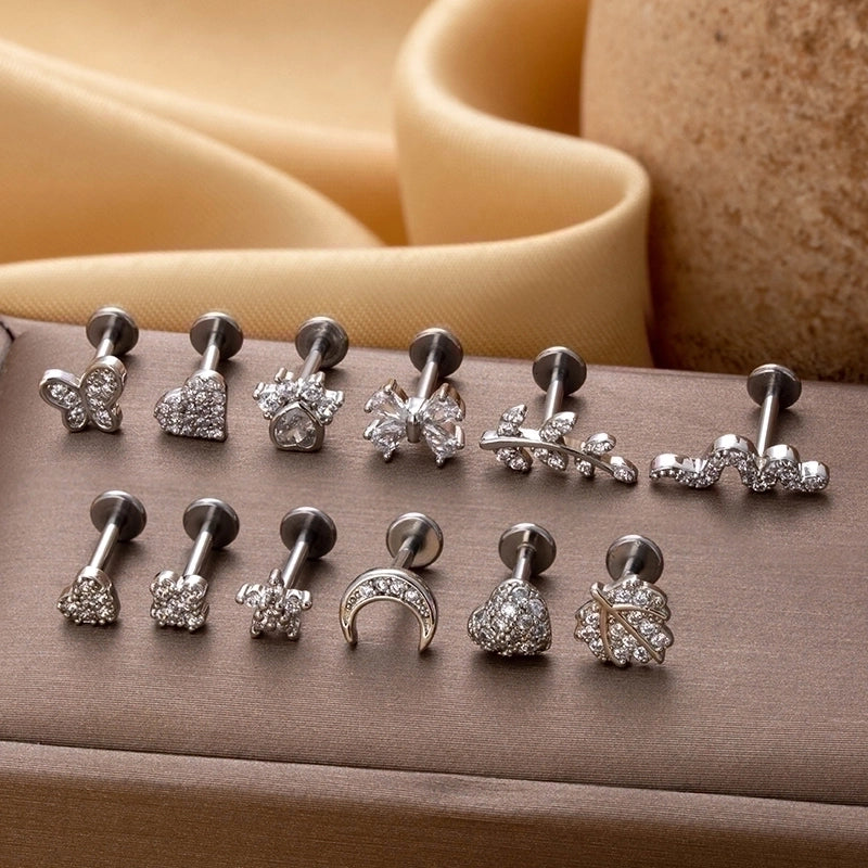 1 Piece Lip Rings Minimalist Heart Shape Flower Butterfly 316L Stainless Steel  Copper Plating Inlay Zircon