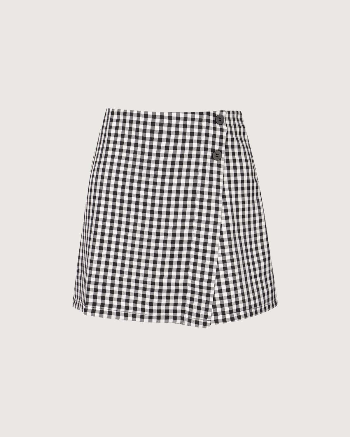 The Black High Waisted Plaid Button Mini Skort