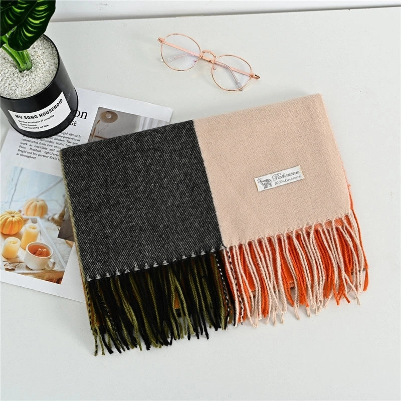 Women'S Fashion Plaid Imitation Cashmere Tassel Scarf