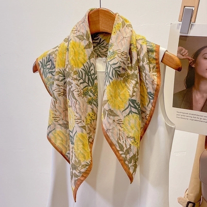Women's Elegant Flower Polyester Silk Scarf