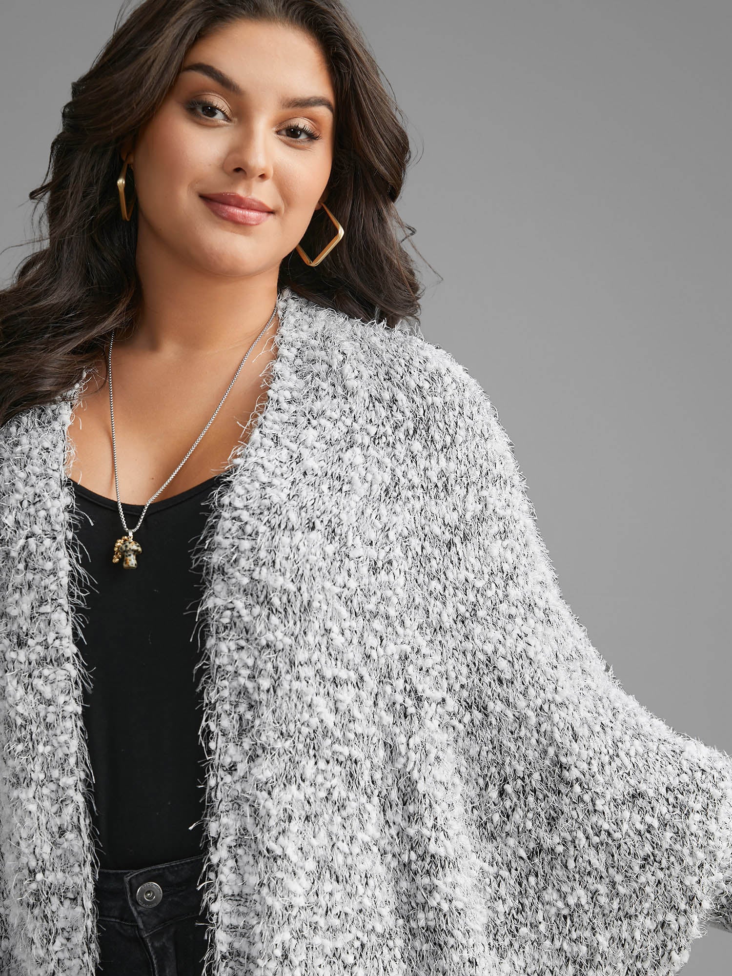 Heather Arc Hem Dolman Sleeve Cardigan