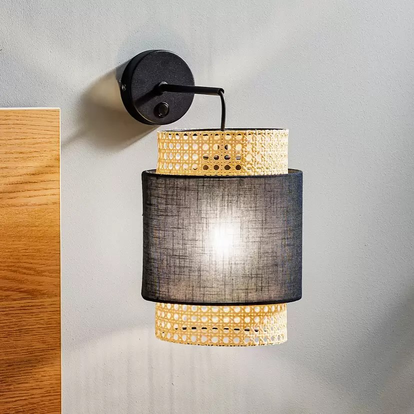 Dual-Tier Rattan Wall Light