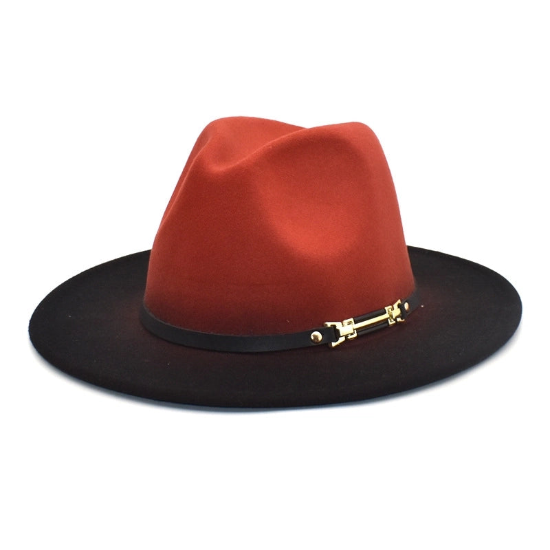 Unisex Fashion Color Block Gradient Color Flat Eaves Fedora Hat