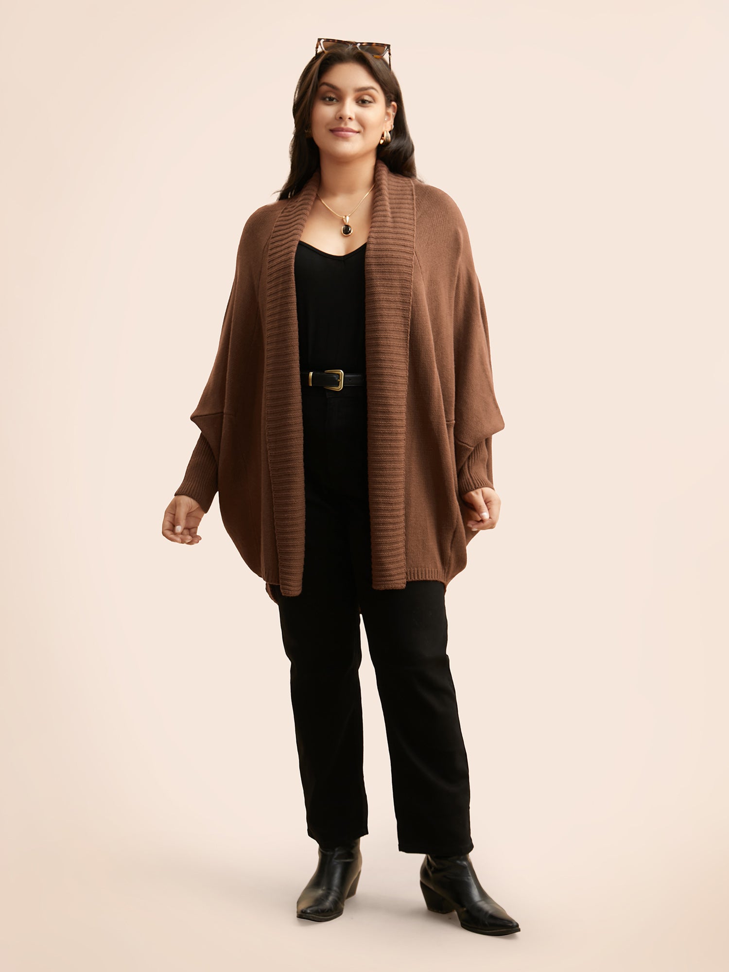 Texture Kimono Collar Dolman Sleeve Cardigan