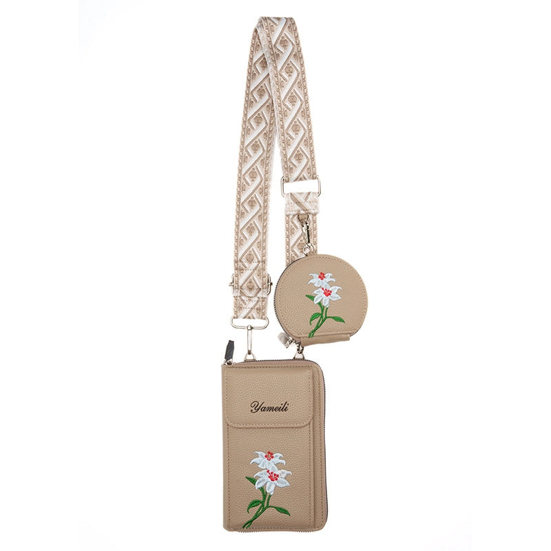 Women's Pu Leather Letter Flower Elegant Round Square Zipper Flip Cover Phone Wallets