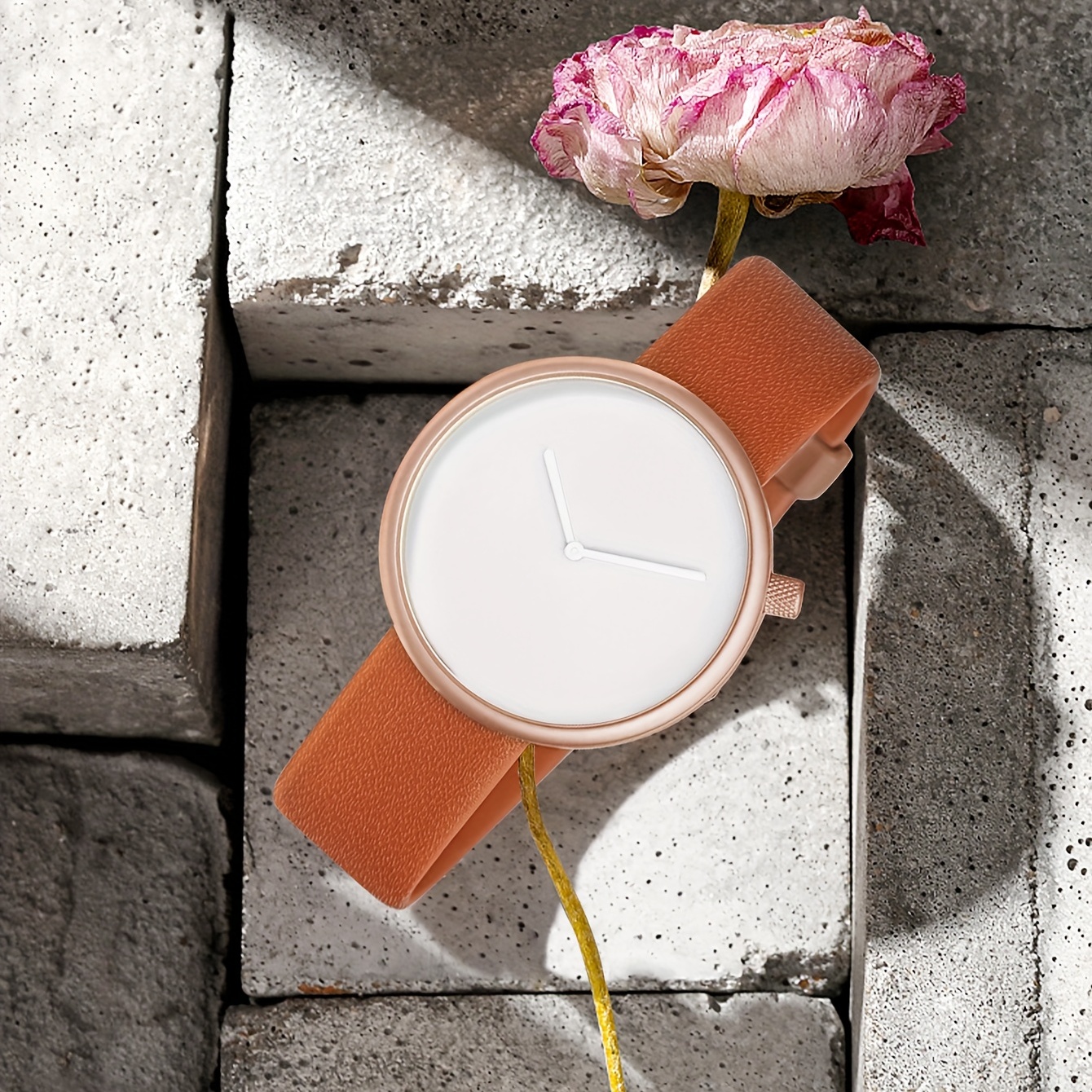 PU Leather Strap Round Dial Quartz Watch Simple Wristwatch Without Second Hand Without Scale