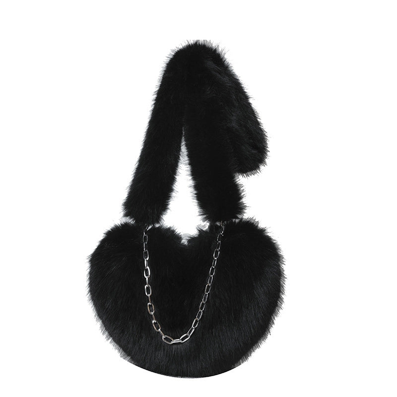Women's Plush Solid Color Cute Heart-shaped Zipper Crossbody Bag