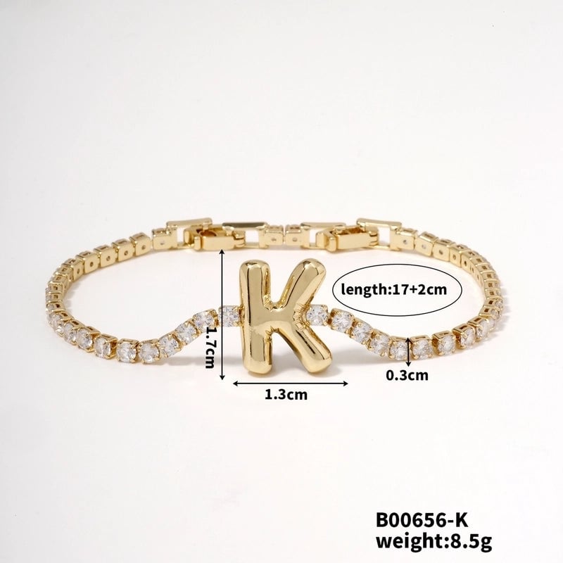 304 Stainless Steel Copper K Gold Plated Minimalist Classic Style Plating Inlay Letter Zircon Bracelets