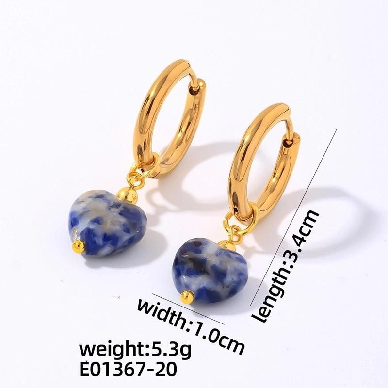 1 Pair Vintage Style Minimalist Heart Shape Plating 304 Stainless Steel Natural Stone Drop Earrings