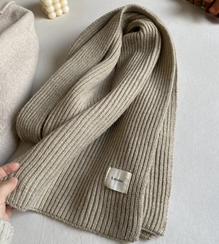 Solid Color Knitted Scarf Women's Autumn And Winter  Student Wool Warm Thickened Scarf Couple Trendy Men Couple