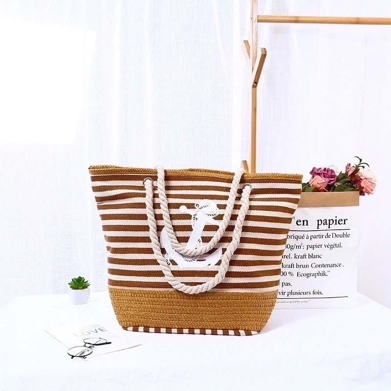 Women's Large Canvas Stripe Beach Open Underarm Bag