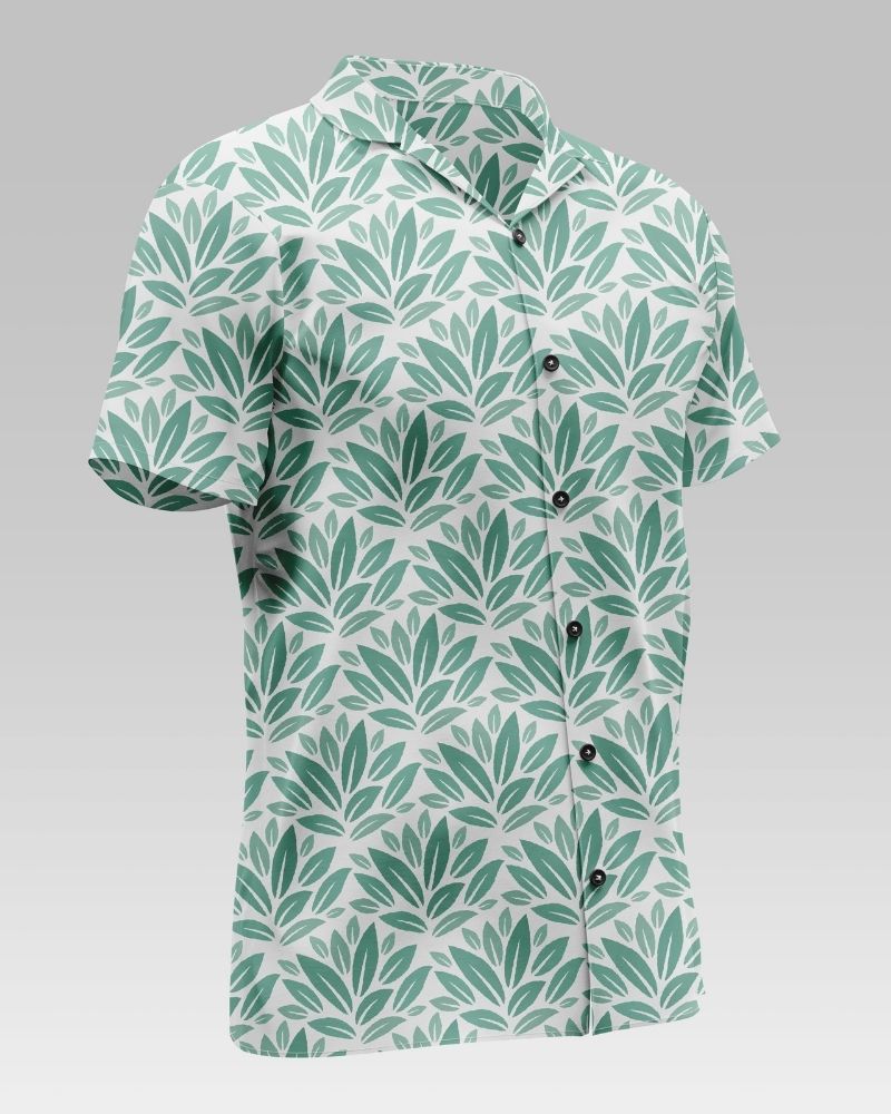 Green Leaves Printed Cotton Shirt