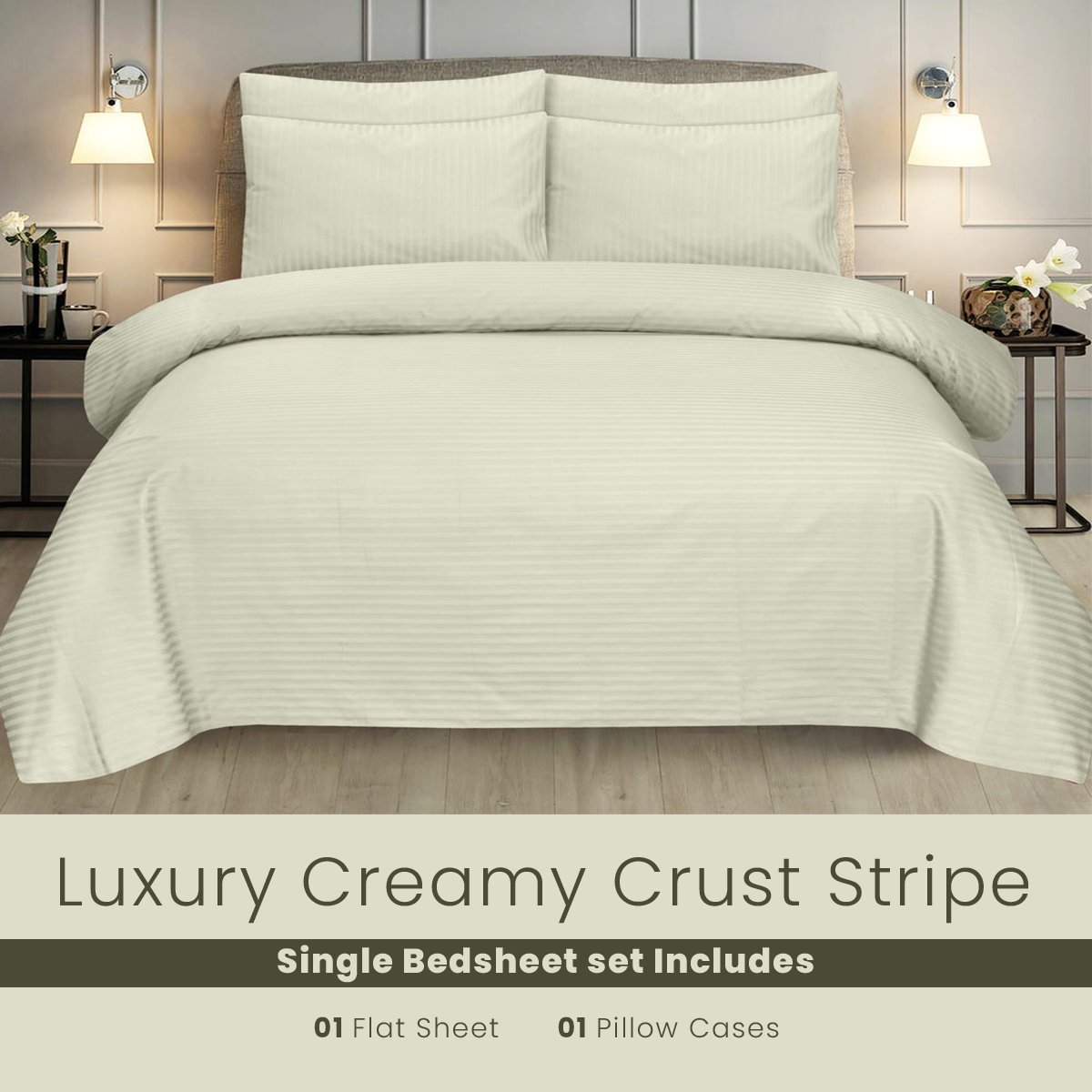 Creamy Crust Stripe-Bed Sheet Set