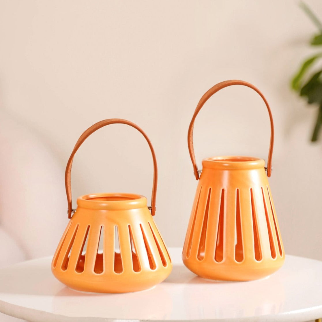Ceramic Lantern With Handle Set of 2