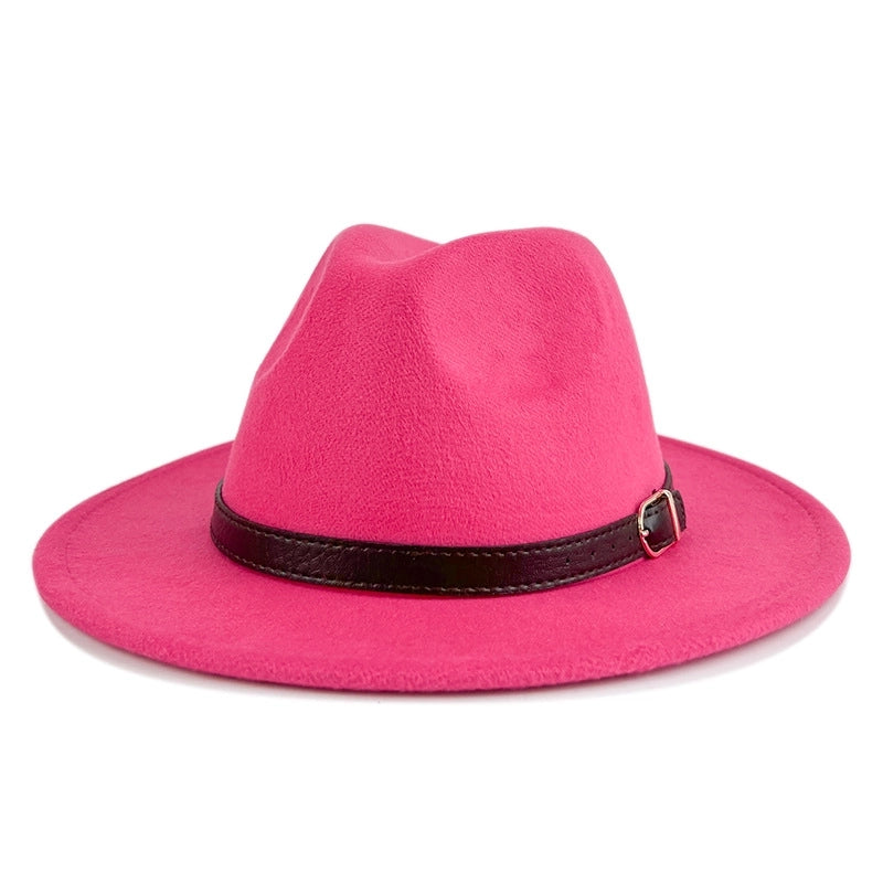 Explosions Solid Color Belt Woolen Hat Autumn And Winter Wind Fedora Hat Men's And Women's Felt Hat