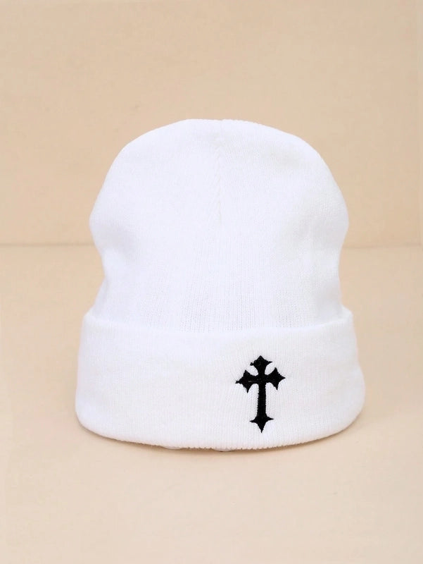 Unisex Minimalist Cross Eaveless Beanie Hat
