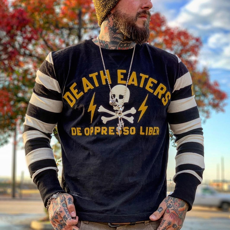Retro Sleeve Striped Round Neck Casual T-shirt