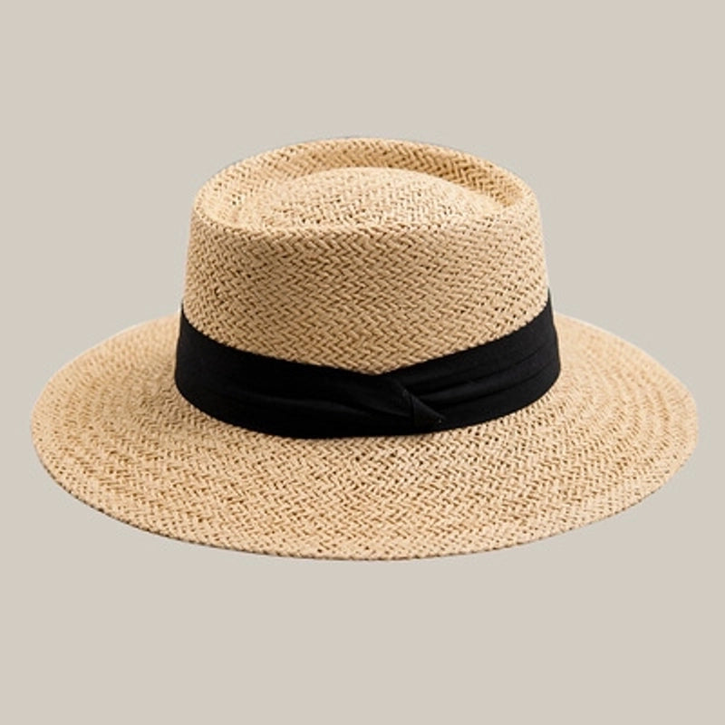 Women's Vacation Beach Solid Color Flat Eaves Straw Hat