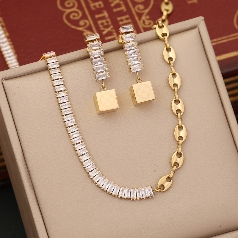 Fashion Color Block Stainless Steel Plating Inlay Zircon Bracelets Earrings Necklace
