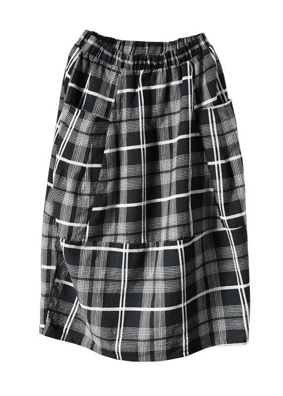 Vintage Black Plaid Pockets Patchwork A Line Fall Skirts