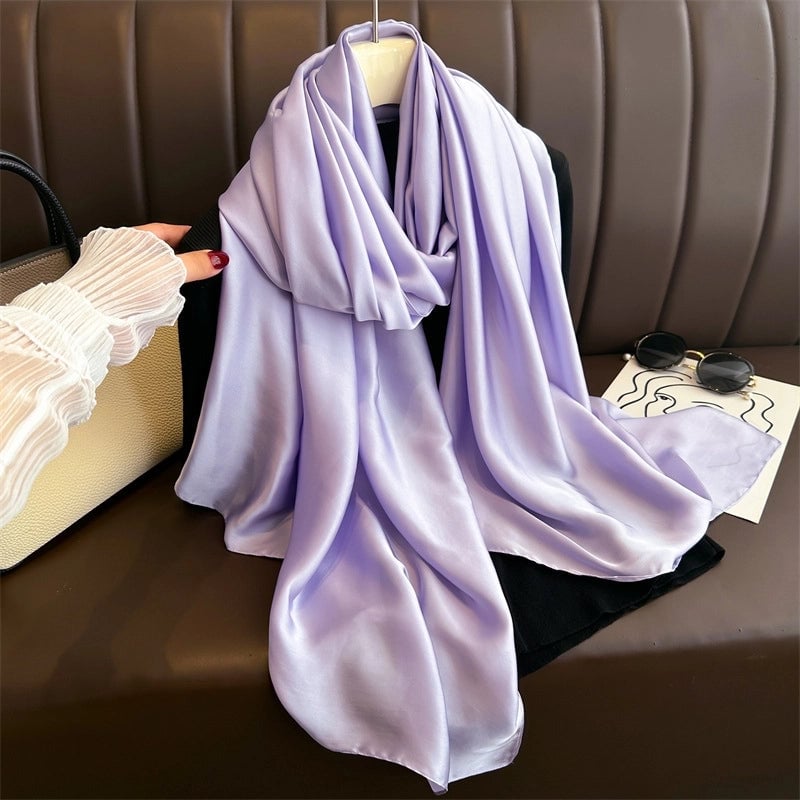 Spring And Summer Solid Color Simple Long Silk Scarf Scarf Women's Beach Scarf Middle East Scarf  Satin Imitation Silk Scarf