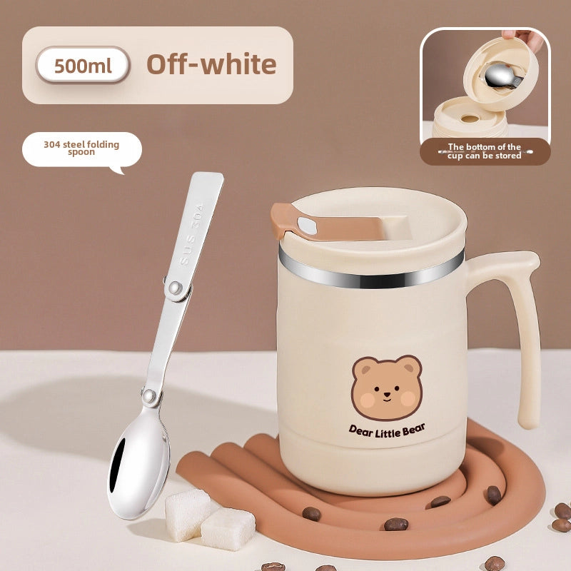 304 Stainless Steel Coffee Cup Water Cup Mug With Lid High-looking Male And Female Straw Cup With Spoon Can Be Used As LOGO