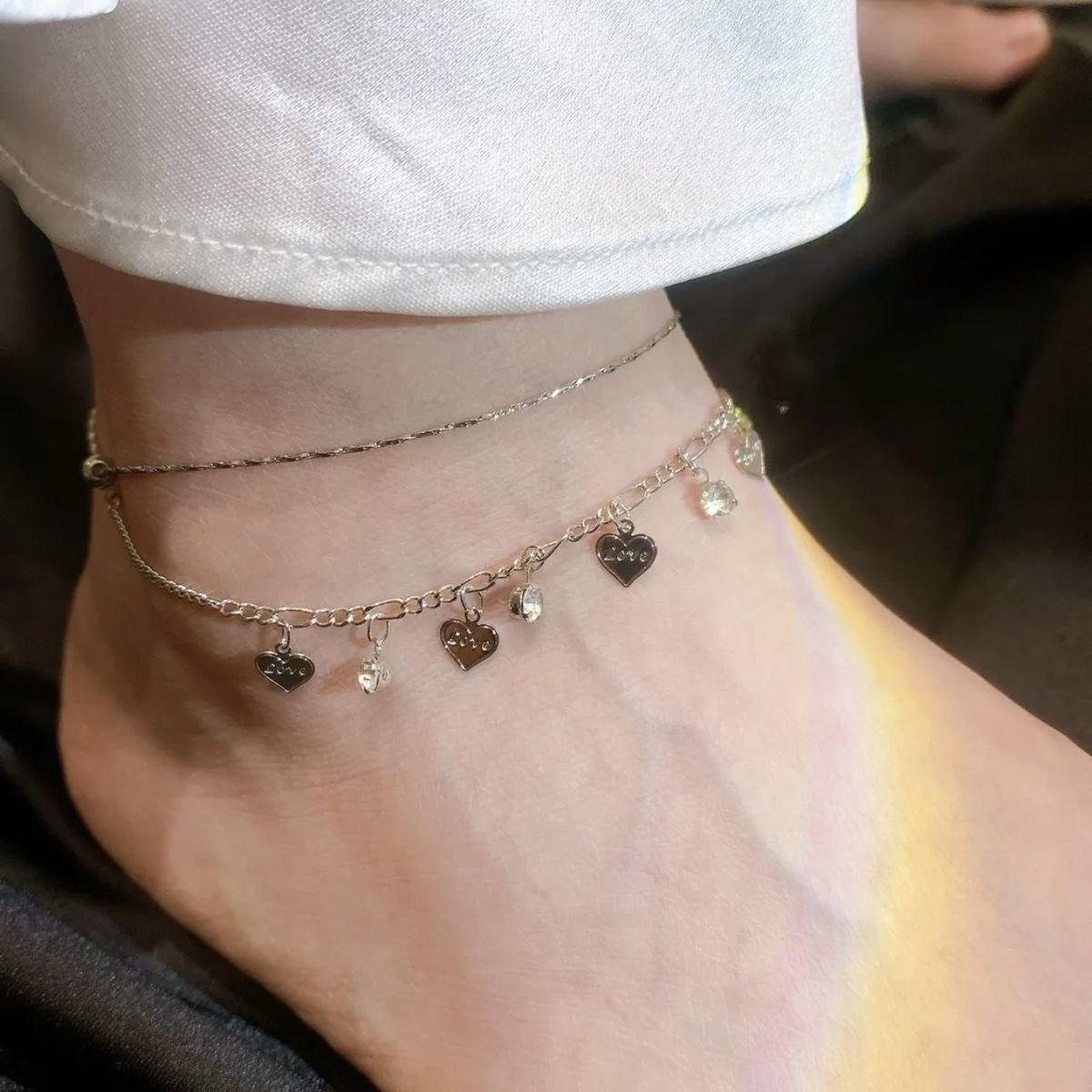 🌹Double Layer Rhinestones Heart Anklet