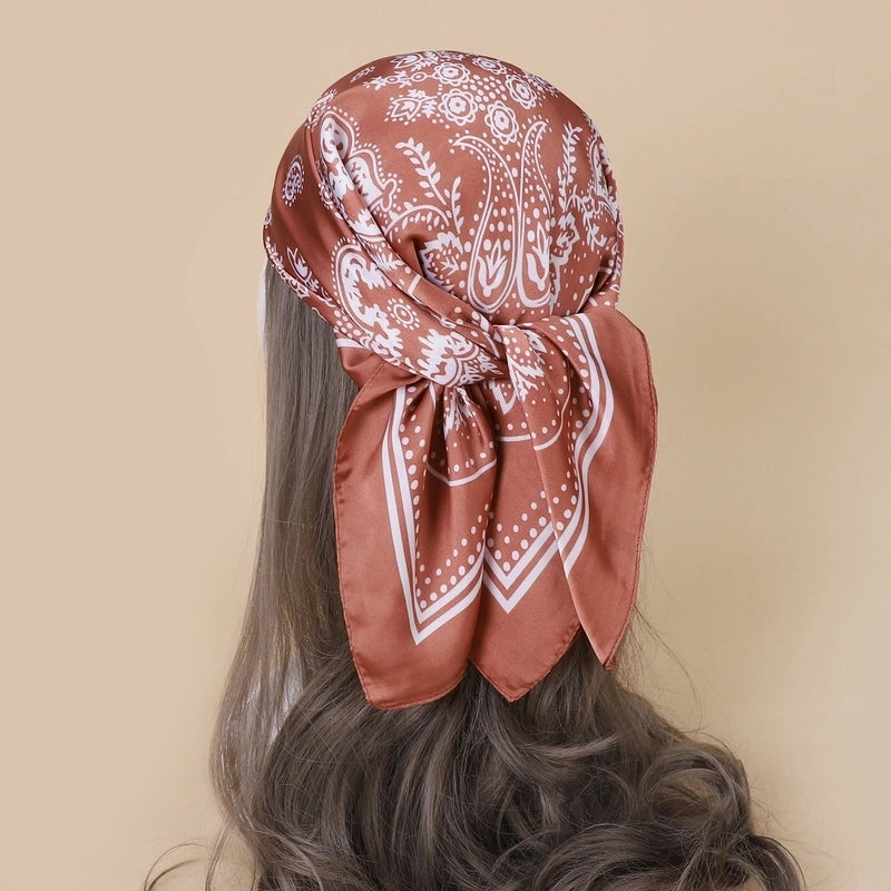 Women's Vintage Style Color Block Polyester Silk Scarf