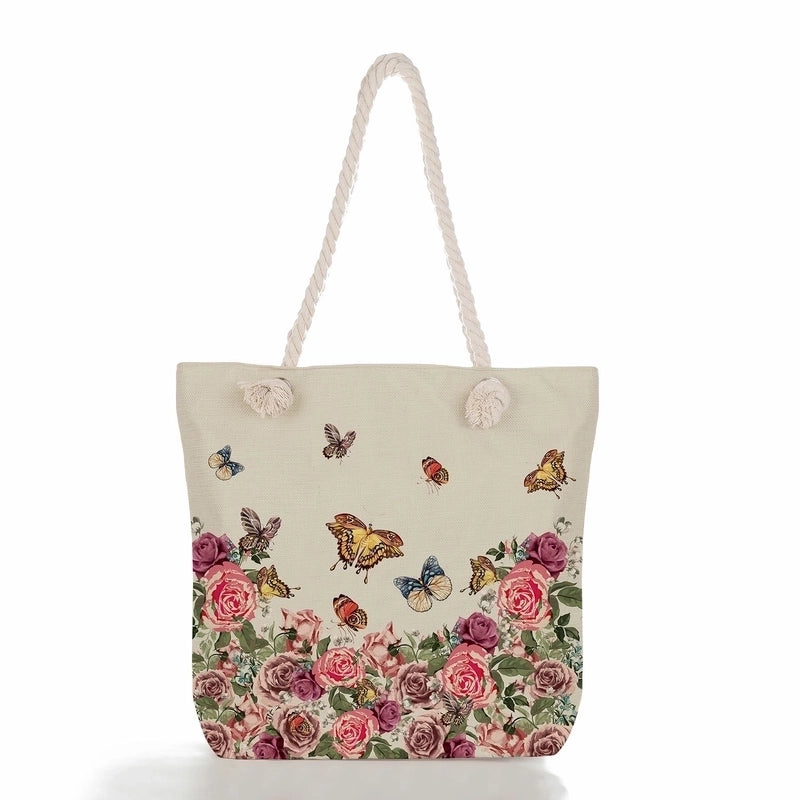 Women'S Vacation Butterfly Canvas Shopping Bags