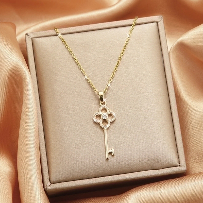 3 Pieces Lady Heart Shape Flower Titanium Steel Plating Inlay Zircon Gold Plated Pendant Necklace