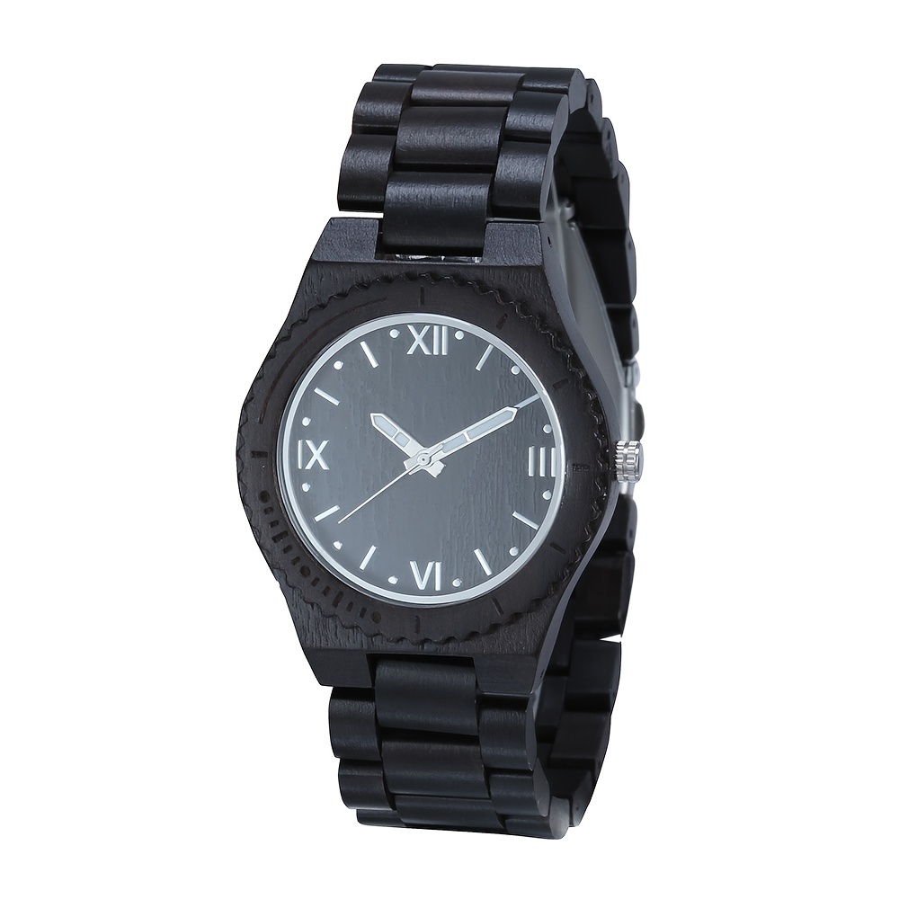 Casual Simple Black Sandalwood Set Men's Quartz Watch