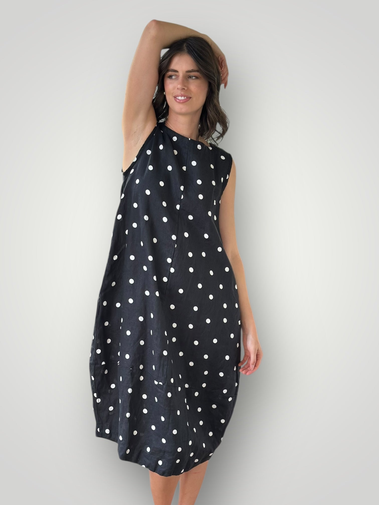 adele dress - black spot linen