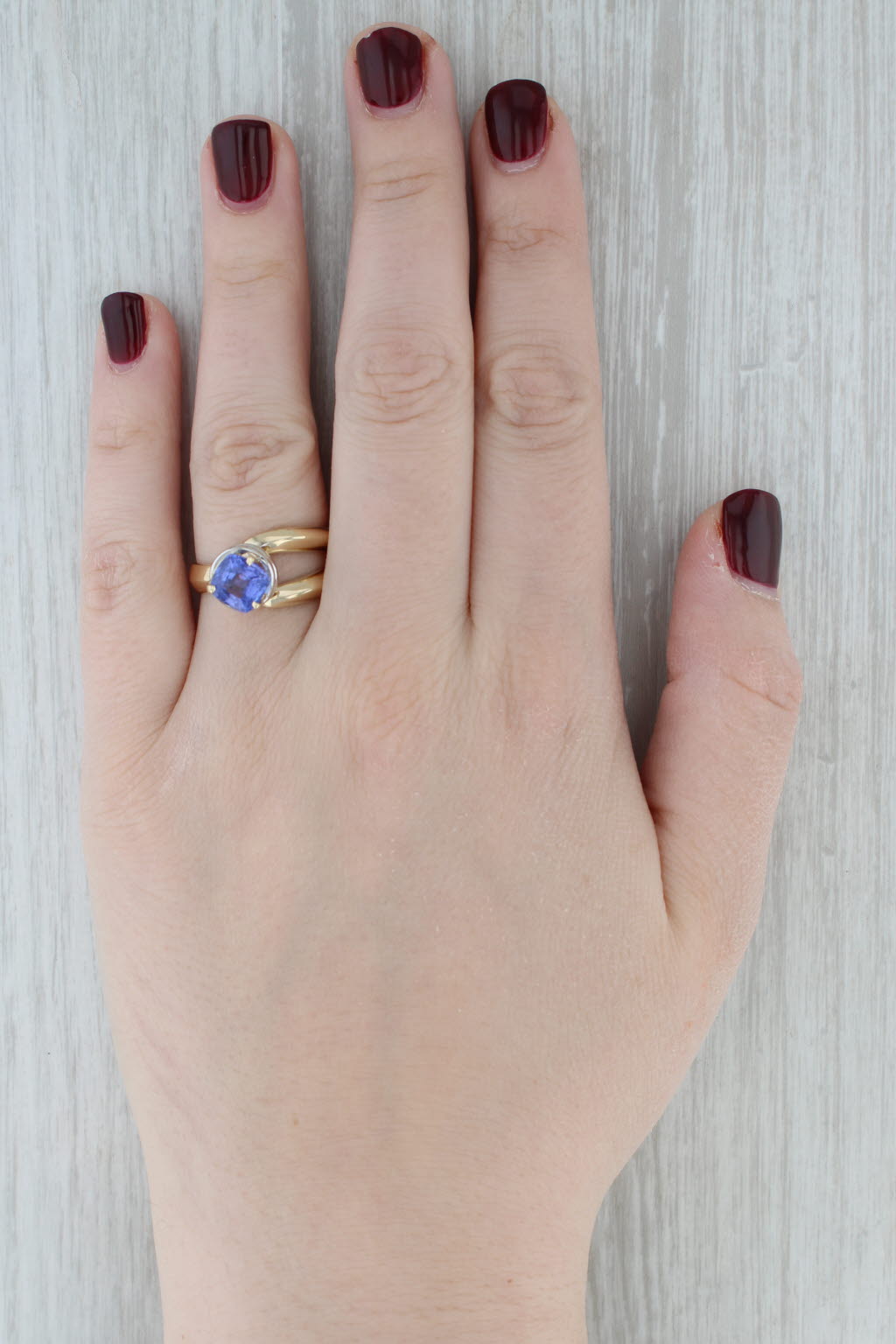 2ct Cushion Tanzanite Solitaire Ring 14k Yellow White Gold Sz 9.25 Unique Design