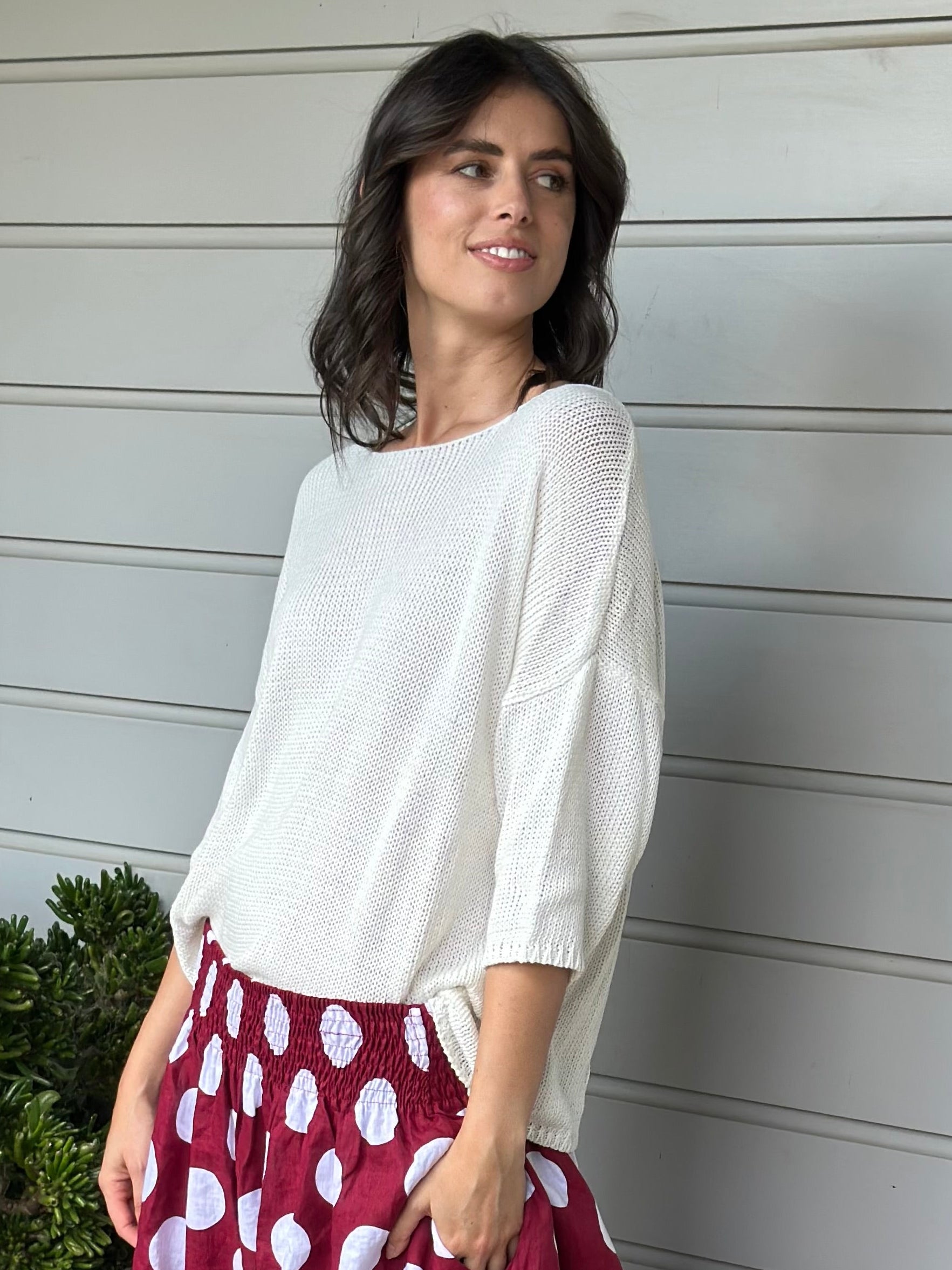 alex top - warm white cotton knit