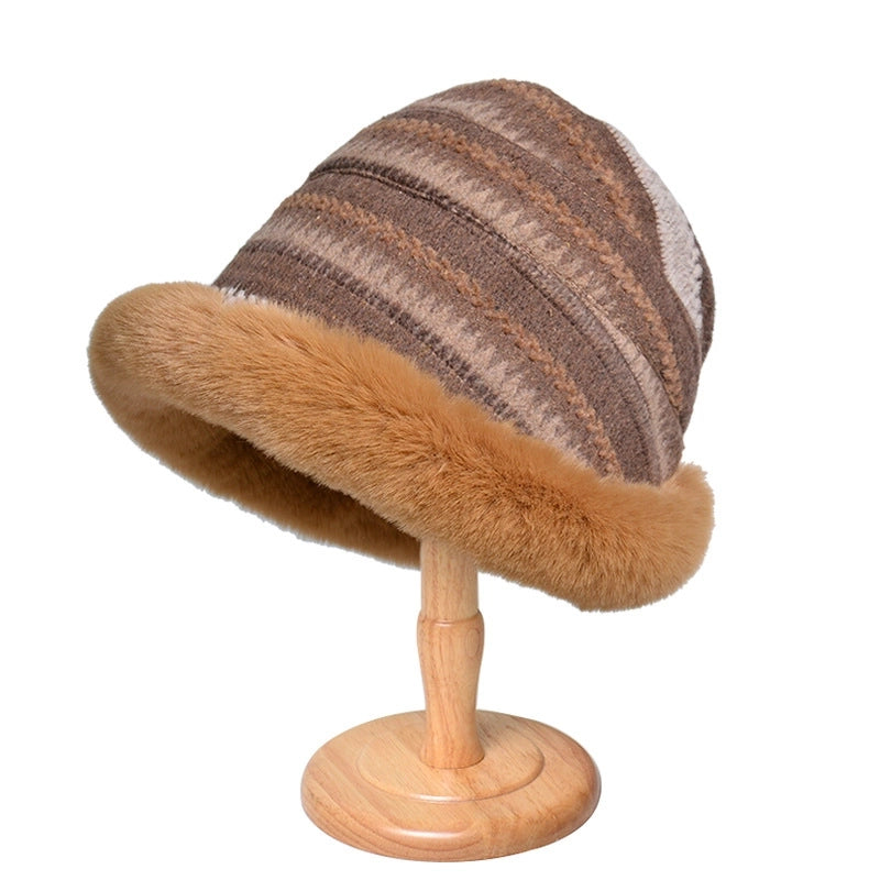 Women's Casual Basic Stripe Wide Eaves Bucket Hat