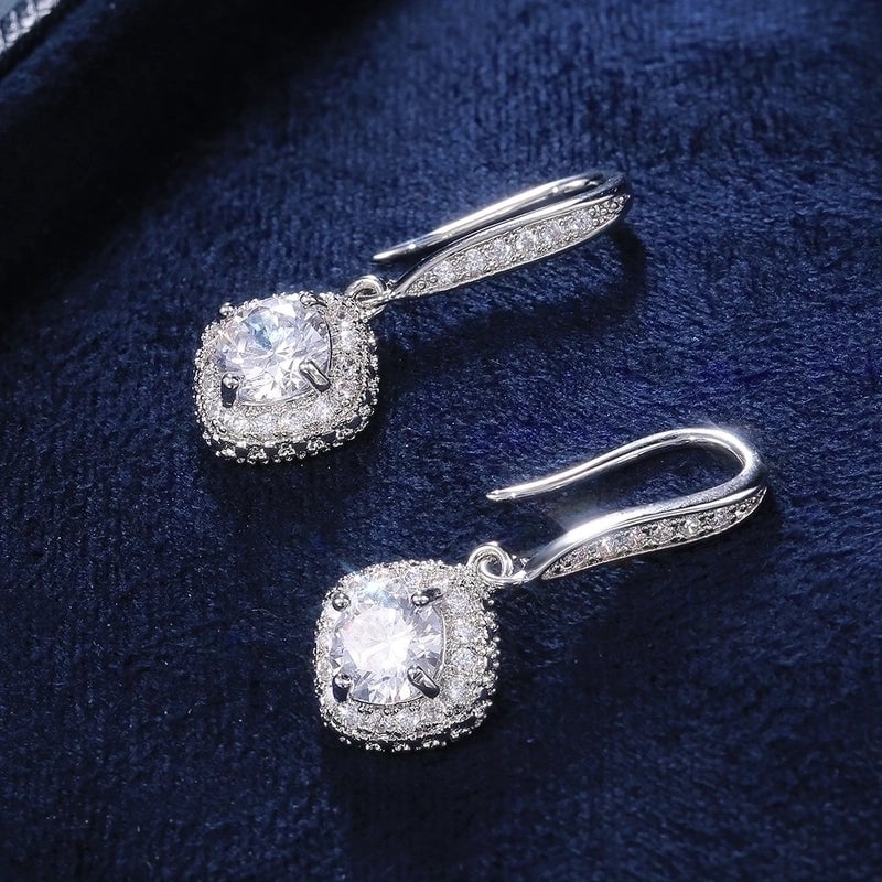 Fashion Square Inlaid Zircon Copper Drop Earrings