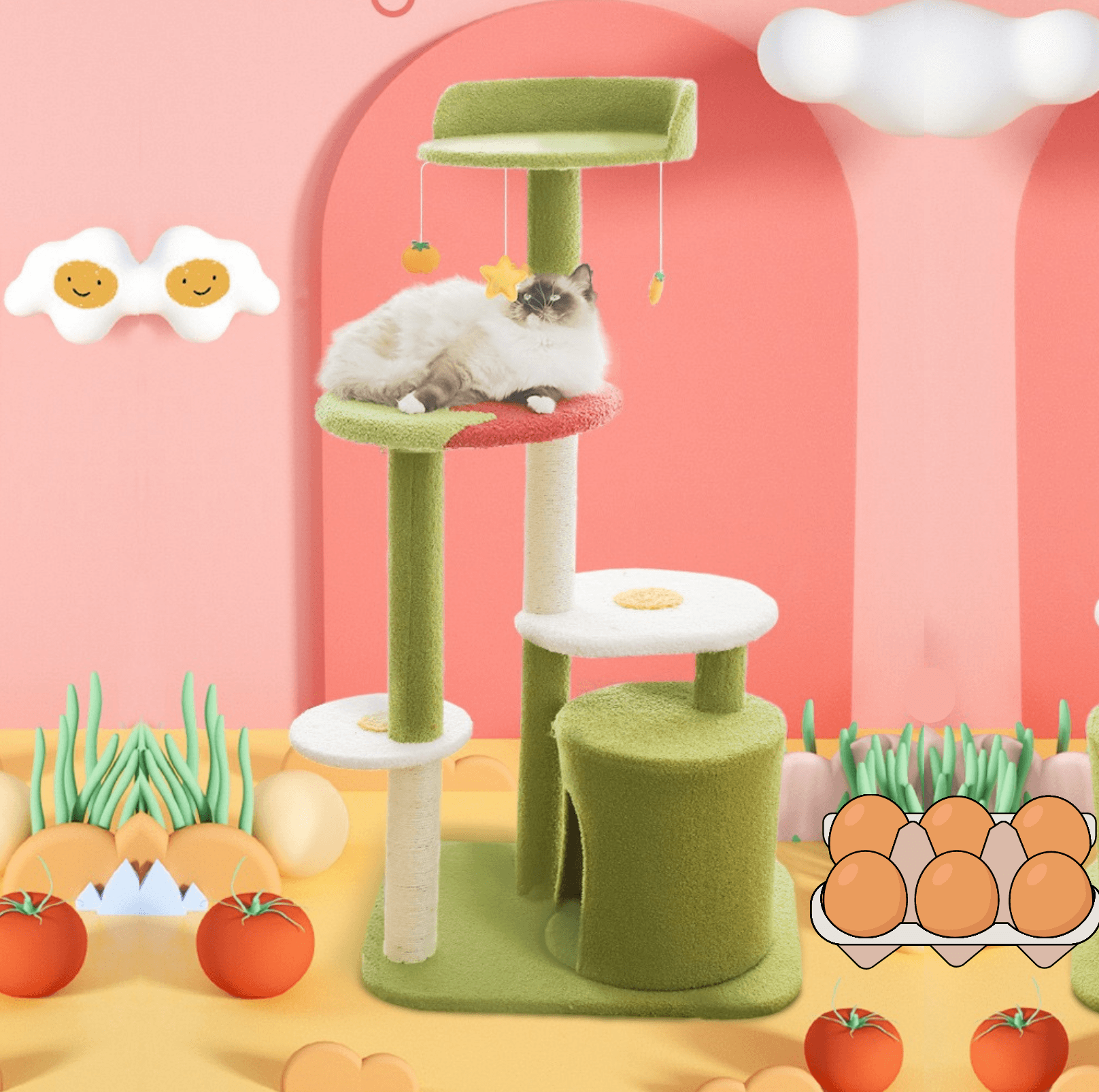 Fried Egg With Tomato Cat Tree Climbing Frame With Scratching Posts