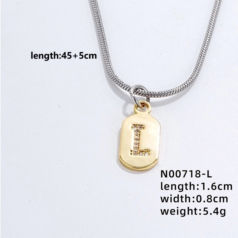 304 Stainless Steel Titanium Steel Gold Plated Minimalist Plating Chain Inlay Letter Zircon Pendant Necklace