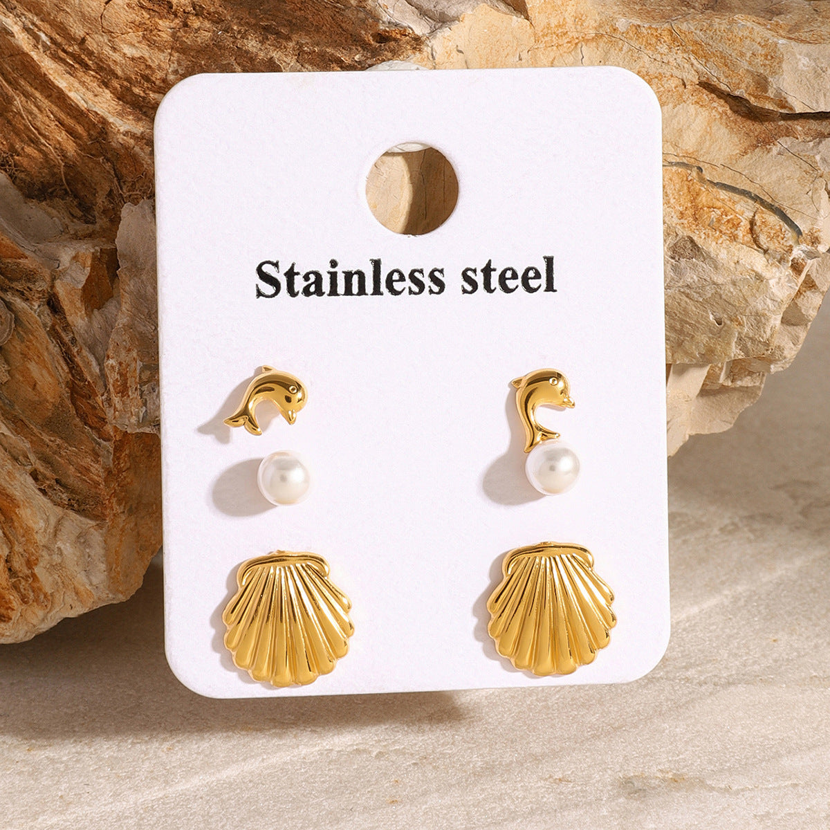 Stainless Steel Pearl Earrings Dolphin Shell Earrings Titanium Steel Earring