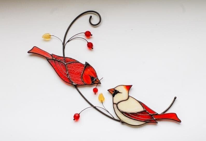 🔥48% OFF-Pair of Cardinal bird stained ornament